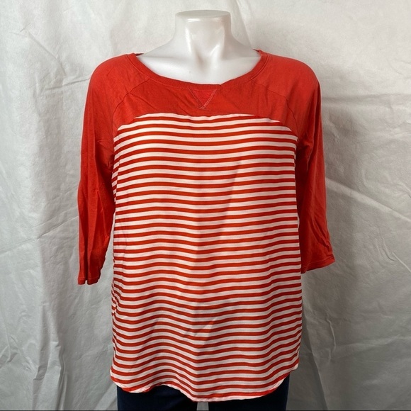 Express Tops - Express Coral Striped Top 3/4 Sleeve Top